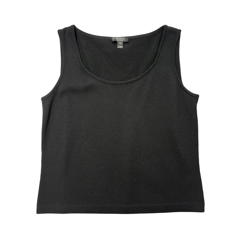 St John Caviar Black Wool Blend Knit Tank‎ Top Shell Vintage Womens Medium